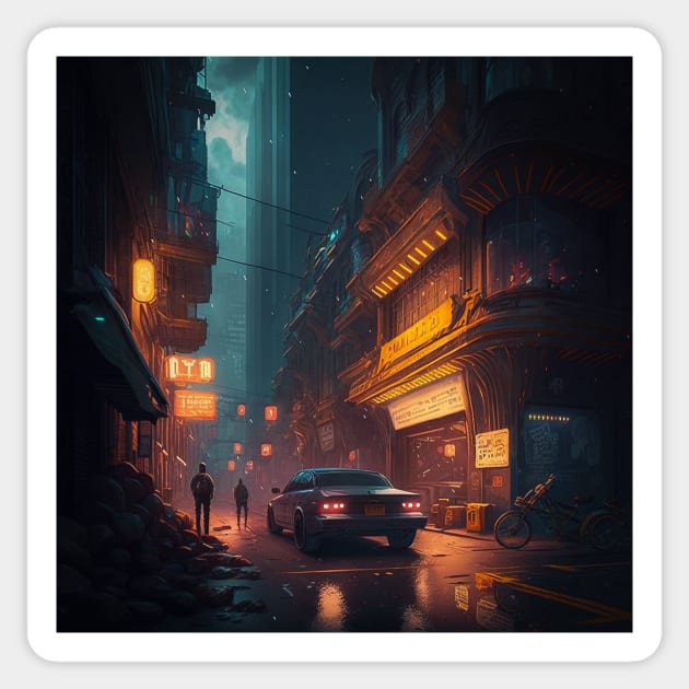 Cyberpunk city Sticker by TeEmporium